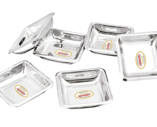JAGGERY Stainless Steel Premium Small Square Chutney & Sauce Bowls, Katori, Sauce, Dip, Ketchup Bowls, Pack of 6 Pcs, Ice Cream & Dessert Plate, Mirror Finished (9 cm Diamete)