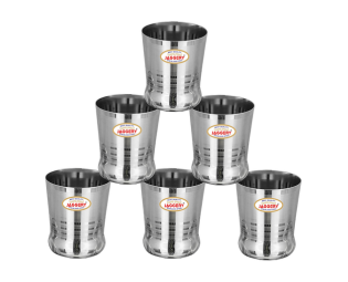 JAGGERY® Stainless Steel Drinking Serving Water Milk Juice Glass Glasses Set, 350 ml (Spice, Pack of 2)