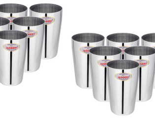 JAGGERY® Stainless Steel Drinking Serving Water Milk Juice Glass Glasses Set, (Thumsup Glass 400ml, Pack of 12)