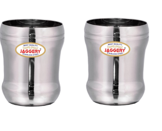 JAGGERY® Stainless Steel Drinking Serving Water Milk Juice Glass Glasses Set, (Sumo 300ml, Pack of 2)