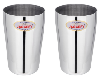 JAGGERY® Stainless Steel Drinking Serving Water Milk Juice Glass Glasses Set, (Thumsup Glass 400ml, Pack of 12)