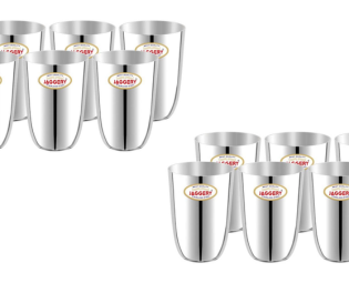JAGGERY® Stainless Steel Drinking Serving Water Milk Juice Glass Glasses Set, (Passion Glass 300ml, Pack of 12)