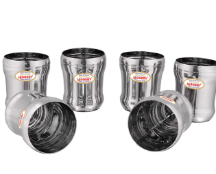 JAGGERY® Stainless Steel Drinking Serving Water Milk Juice Glass Glasses Set, (Sumo 300ml, Pack of 6)