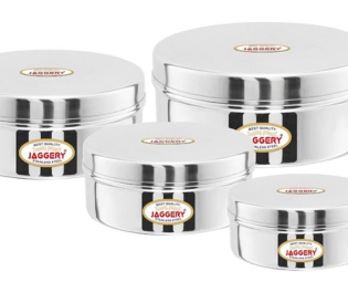 JAGGERY Stainless Steel Apple Dabba, Junior Storage Container, Canisters Set of 4 pcs