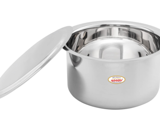 JAGGERY Brand- Stainless Steel Round Bottom Heavy Gauge Patila/Bhagona/Tapeli/Tope with Lid Capacity 5 Litre (Pack of 1)