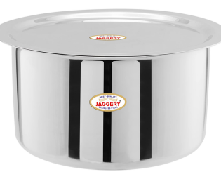 JAGGERY Brand- Stainless Steel Round Bottom Heavy Gauge Patila/Bhagona/Tapeli/Tope with Lid Capacity 5 Litre (Pack of 1)