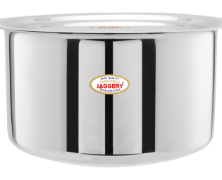 JAGGERY Brand- Stainless Steel Round Bottom Heavy Gauge Patila/Bhagona/Tapeli/Tope with Lid Capacity 5 Litre (Pack of 1)