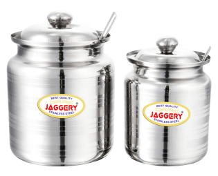 JAGGERY Stainless Steel Ghee Dani Oil Pot Container Kitchen Storage, Dispenser Oil Container With Lid And Spoon (pack of 2pcs) Capacity-350ml