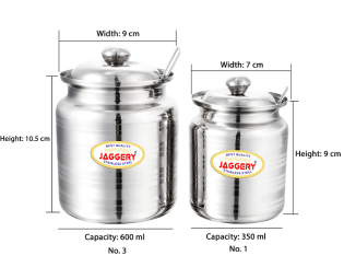 JAGGERY Stainless Steel Ghee Dani Oil Pot Container Kitchen Storage, Dispenser Oil Container With Lid And Spoon (pack of 2pcs) Capacity-350ml