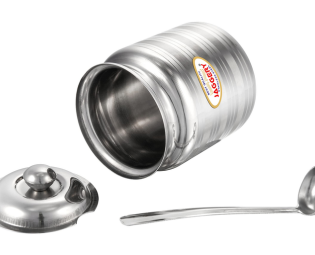 JAGGERY Stainless Steel Ghee Dani Oil Pot Container Kitchen Storage, Dispenser Oil Container With Lid And Spoon (pack of 2pcs) Capacity-350ml