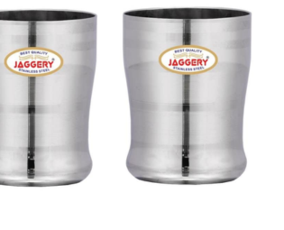JAGGERY® Stainless Steel Drinking Serving Water Milk Juice Glass Glasses Set,350 ml (Eco, Pack of 2)