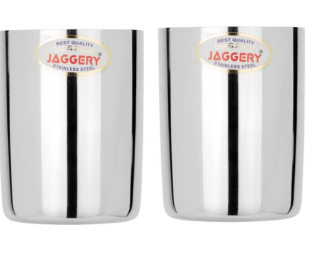 JAGGERY® Stainless Steel Drinking Serving Water Milk Juice Glass Glasses Set, (Amrpali 400ml, Pack of 2)