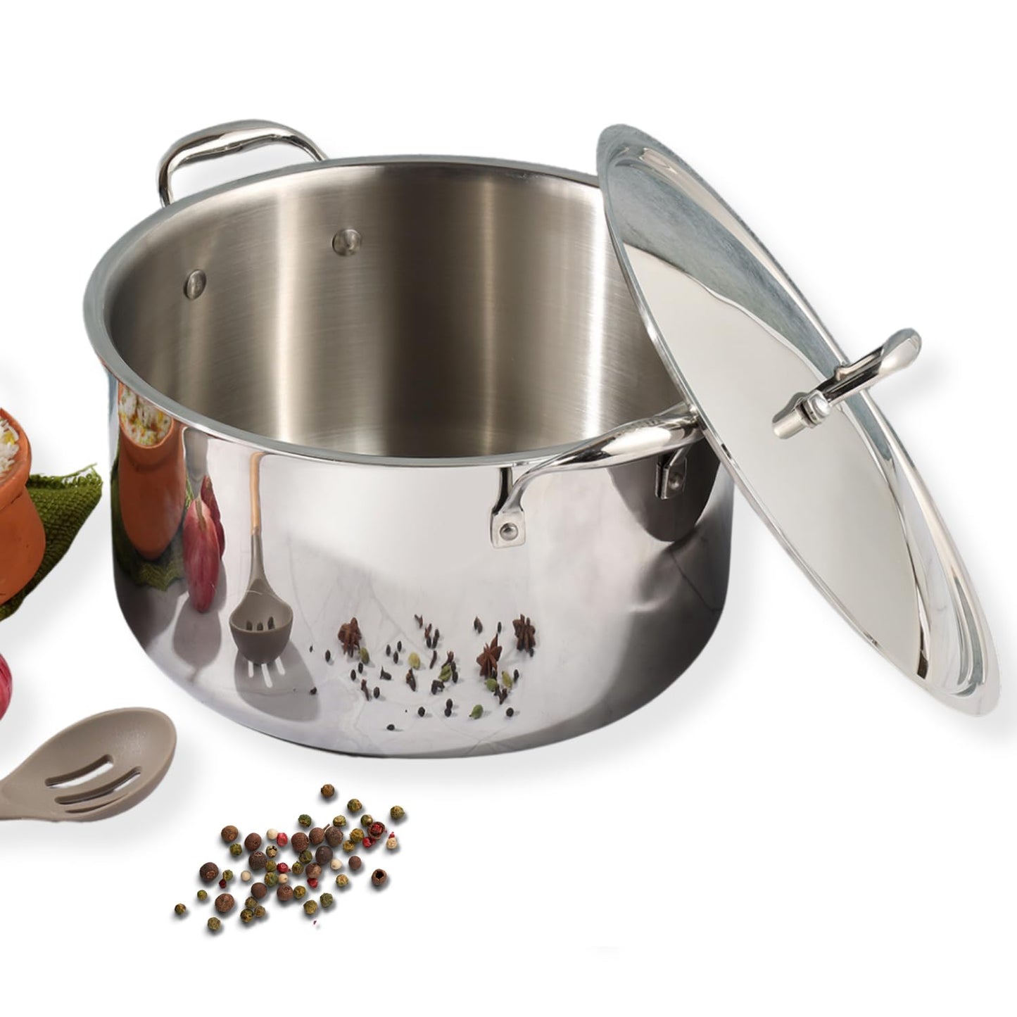Vinod Platinum Triply Stainless Steel Biryani/Sauce Pot with Lid - 11 Liters, 30 cm | Heavy Bottom | Multipurpose Cooking Pot | Riveted Handles | Induction & Gas Compatible