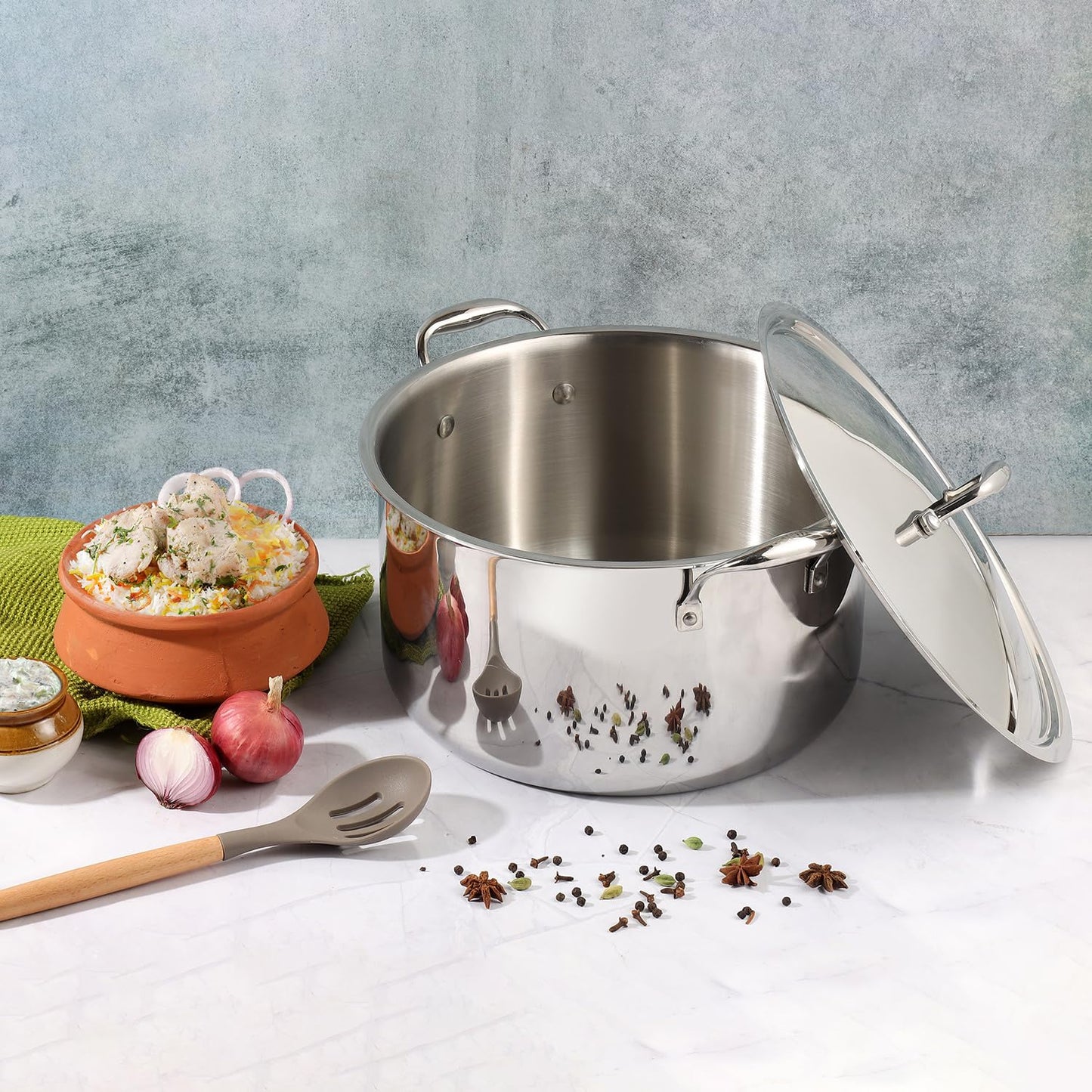 Vinod Platinum Triply Stainless Steel Biryani/Sauce Pot with Lid - 11 Liters, 30 cm | Heavy Bottom | Multipurpose Cooking Pot | Riveted Handles | Induction & Gas Compatible