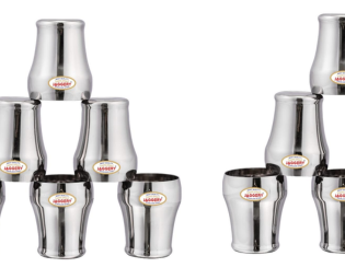 JAGGERY® Stainless Steel Drinking Serving Water Milk Juice Glass Glasses Set, (BMW 300ml, Pack of 12)