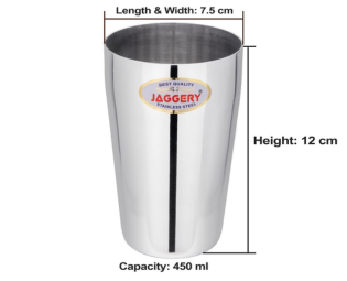 JAGGERY® Stainless Steel Drinking Serving Water Milk Juice Glass Glasses Set, (Thumsup Glass 400ml, Pack of 6)