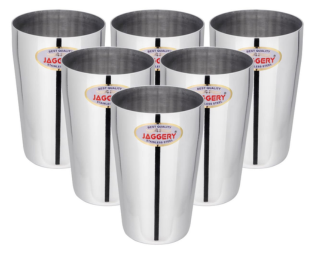 JAGGERY® Stainless Steel Drinking Serving Water Milk Juice Glass Glasses Set, (Thumsup Glass 400ml, Pack of 6)