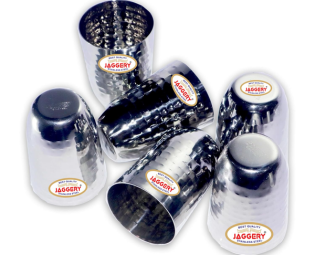 JAGGERY Stainless Steel Premium Glass Multipurpose Drinking Glasses for Water and Durable for Home and Kitchen (Hammered) - 6pcs Glasses (300 Ml) Silver