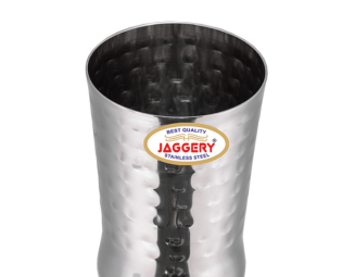 JAGGERY® Stainless Steel Drinking Serving Water Milk Juice Glass Glasses Set, 350 ml (Hammered-spice, Pack of 6)