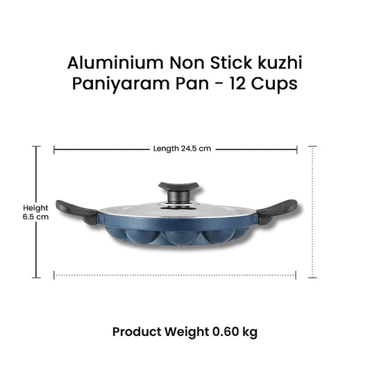 Vinod Non Stick Paniyaram Pan - 12 Cups, 22cm / Paniyarakal, Appa Patra, Appam Patra / 3mm Thick