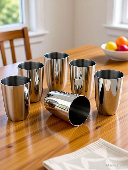 Vinod Passion Steel Glass Set, 300 ml, 6 Piece, Service for 6