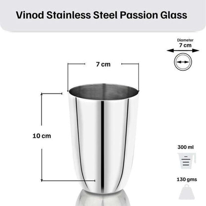 Vinod Passion Steel Glass Set, 300 ml, 6 Piece, Service for 6