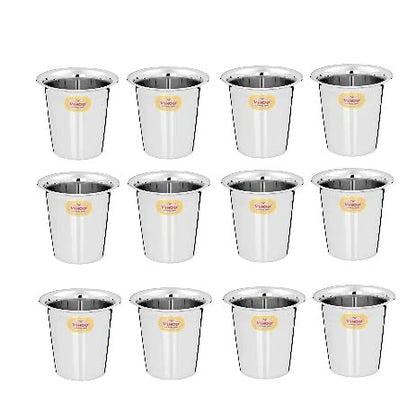 Vinod Stainless Steel Rampatra Glass, 220 ml Capacity, Set of 12 Glass, Ideal for Serving Tea & Coffee