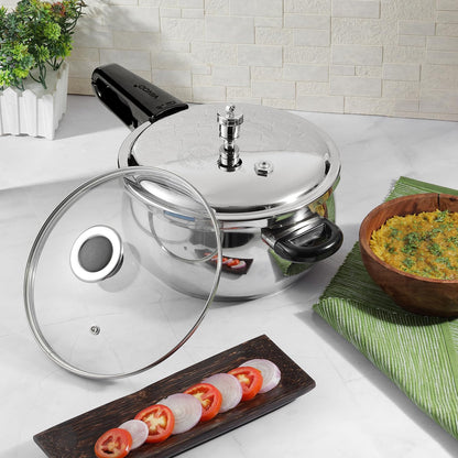Vinod Splendid Plus Stainless Steel Outer Lid Pressure Cooker 3.5 Litre | Handi Cooker with SAS Bottom & Extra Glass Lid | Induction & Gas Compatible | ISI & CE Certified | 2 Year Warranty