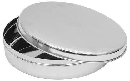 Vinod Stainless Steel Round Papad Dabba/Puri, Roti, Khakhra Box/Multi Purpose Container, (Dia- 24.5cm Approx- 9.6 inch) Height- 6 cm, Capacity- 1850ml, Silver