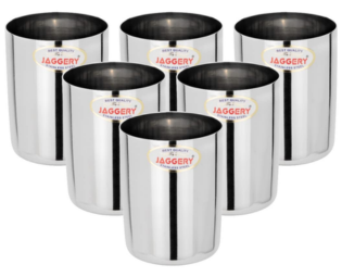 JAGGERY® Stainless Steel Drinking Serving Water Milk Juice Glass Glasses Set, (Bmw 300ml, Pack of 6)