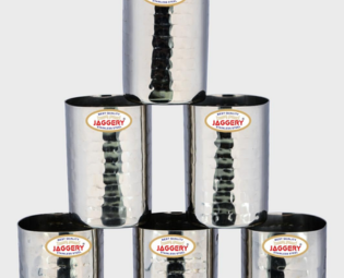 JAGGERY Stainless Steel Mirror Finish Square Shape Sturdy and Durable Heavy Gauge Hammered Glass for Home and Kitchen Set of 6 Pcs - 6.5cm Dia - (300ml Each)